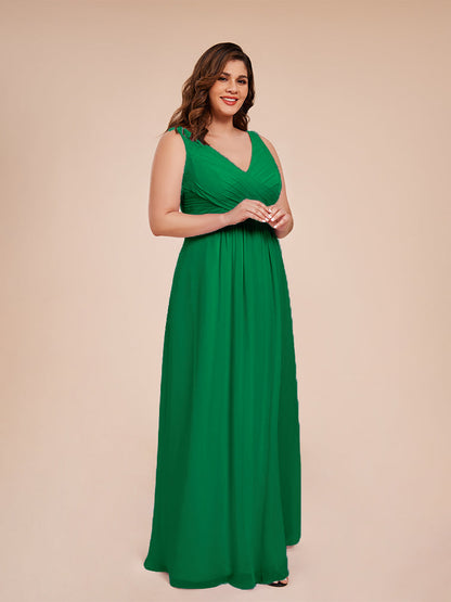 Jurnee Floor Length V-neck Ruched Chiffon Plus Size Bridesmaid Dress