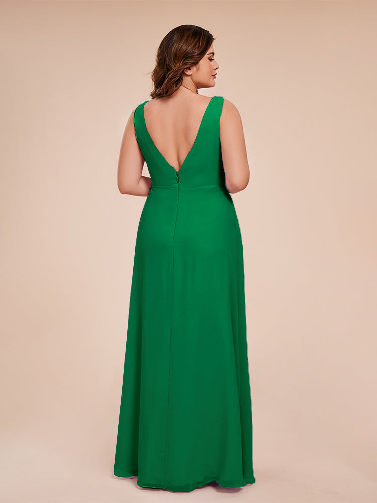 Jurnee Floor Length V-neck Ruched Chiffon Plus Size Bridesmaid Dress