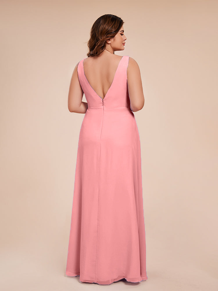 Jurnee Floor Length V-neck Ruched Chiffon Plus Size Bridesmaid Dress