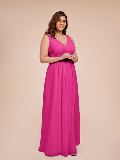 Jurnee Floor Length V-neck Ruched Chiffon Plus Size Bridesmaid Dress
