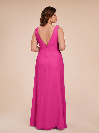 Jurnee Floor Length V-neck Ruched Chiffon Plus Size Bridesmaid Dress