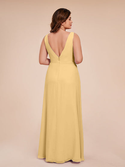 Jurnee Floor Length V-neck Ruched Chiffon Plus Size Bridesmaid Dress