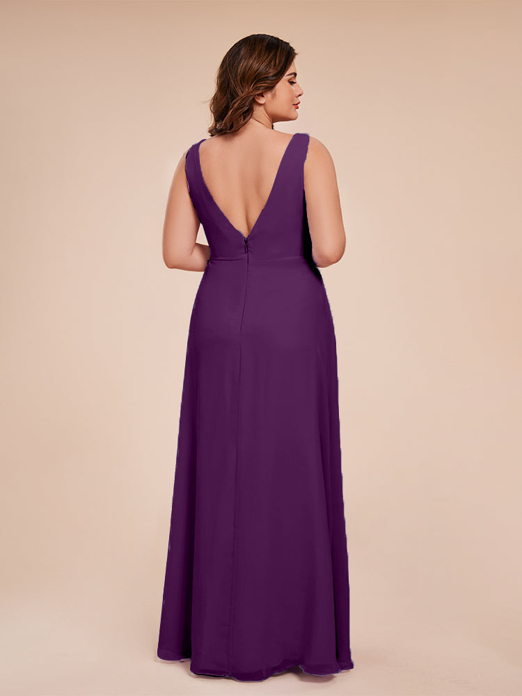 Jurnee Floor Length V-neck Ruched Chiffon Plus Size Bridesmaid Dress