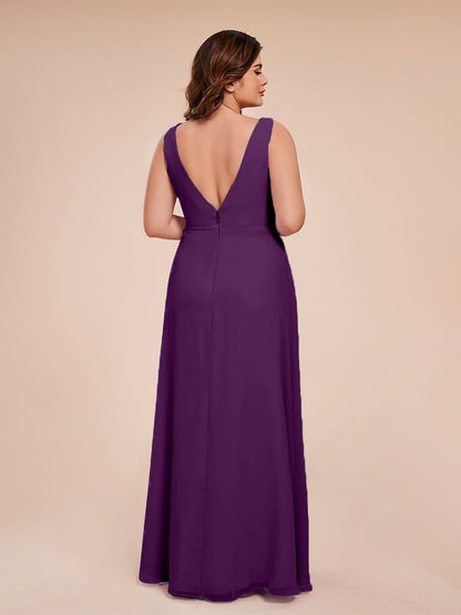 Jurnee Floor Length V-neck Ruched Chiffon Plus Size Bridesmaid Dress