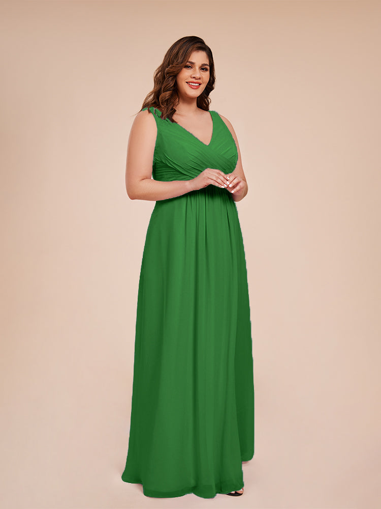 Jurnee Floor Length V-neck Ruched Chiffon Plus Size Bridesmaid Dress