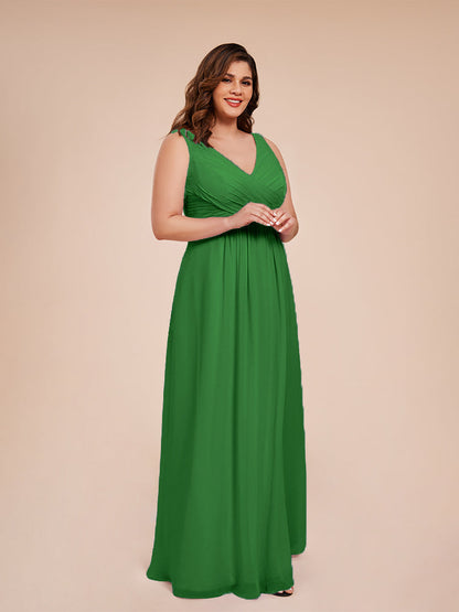 Jurnee Floor Length V-neck Ruched Chiffon Plus Size Bridesmaid Dress