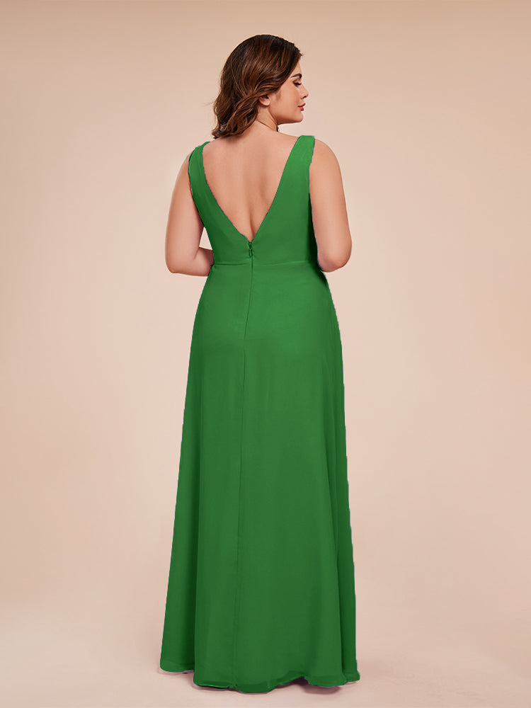 Jurnee Floor Length V-neck Ruched Chiffon Plus Size Bridesmaid Dress