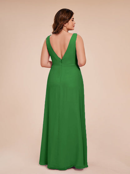 Jurnee Floor Length V-neck Ruched Chiffon Plus Size Bridesmaid Dress