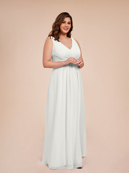Jurnee Floor Length V-neck Ruched Chiffon Plus Size Bridesmaid Dress