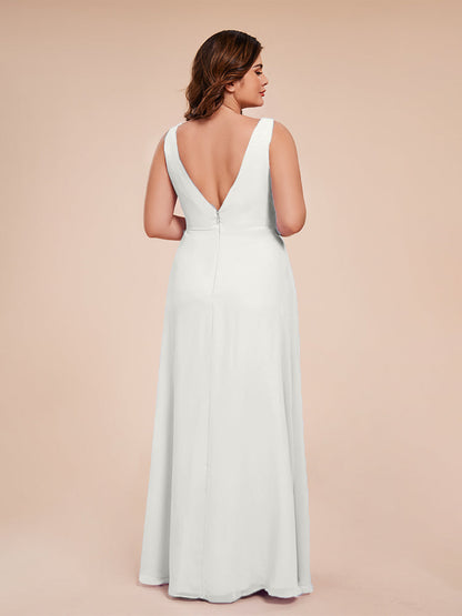 Jurnee Floor Length V-neck Ruched Chiffon Plus Size Bridesmaid Dress
