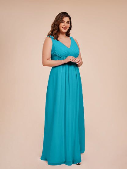Jurnee Floor Length V-neck Ruched Chiffon Plus Size Bridesmaid Dress
