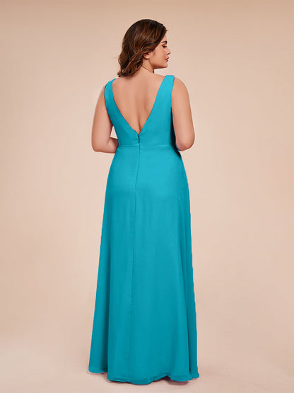 Jurnee Floor Length V-neck Ruched Chiffon Plus Size Bridesmaid Dress