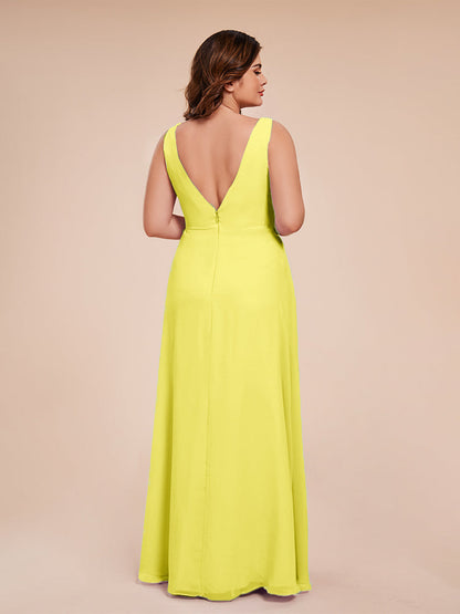 Jurnee Floor Length V-neck Ruched Chiffon Plus Size Bridesmaid Dress