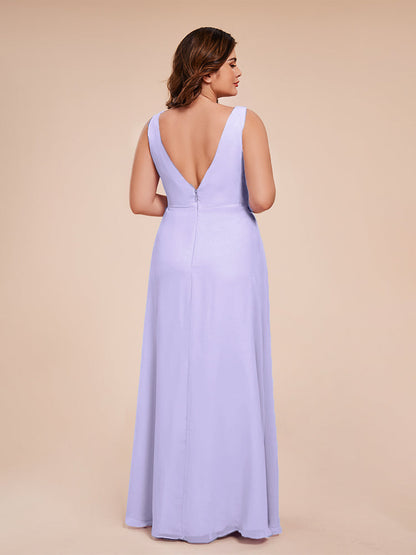 Jurnee Floor Length V-neck Ruched Chiffon Plus Size Bridesmaid Dress