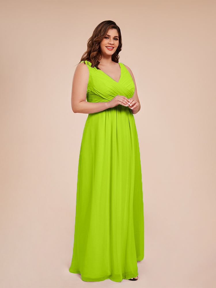 Jurnee Floor Length V-neck Ruched Chiffon Plus Size Bridesmaid Dress