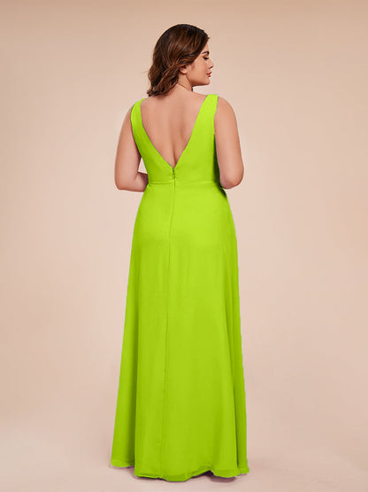 Jurnee Floor Length V-neck Ruched Chiffon Plus Size Bridesmaid Dress
