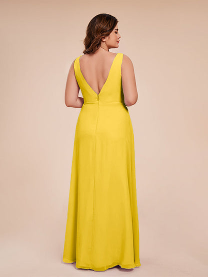 Jurnee Floor Length V-neck Ruched Chiffon Plus Size Bridesmaid Dress