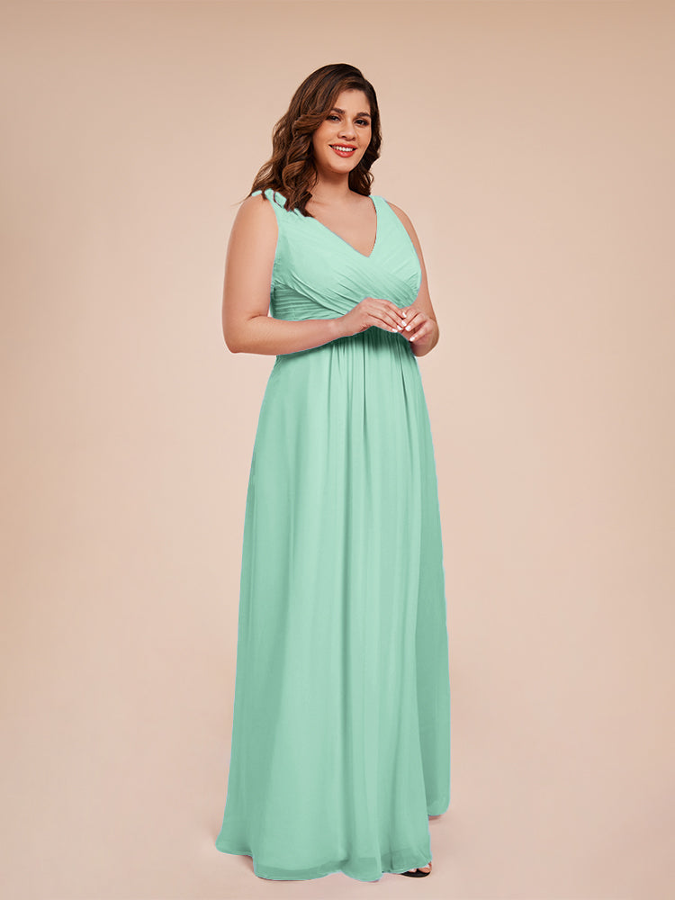 Jurnee Floor Length V-neck Ruched Chiffon Plus Size Bridesmaid Dress