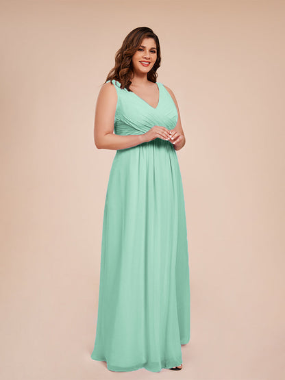 Jurnee Floor Length V-neck Ruched Chiffon Plus Size Bridesmaid Dress