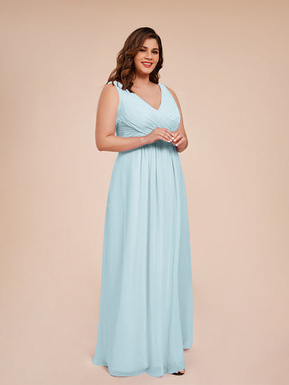 Jurnee Floor Length V-neck Ruched Chiffon Plus Size Bridesmaid Dress