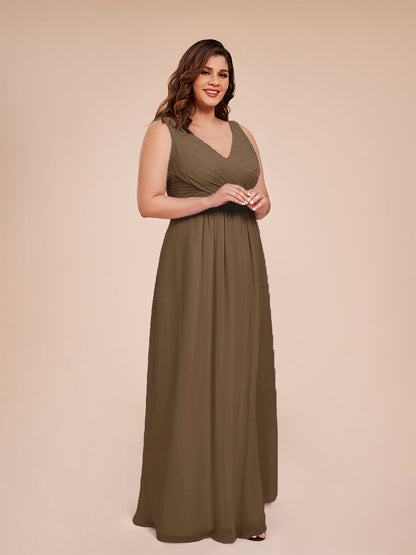 Jurnee Floor Length V-neck Ruched Chiffon Plus Size Bridesmaid Dress