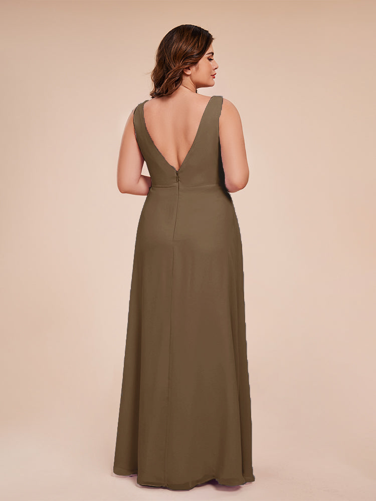 Jurnee Floor Length V-neck Ruched Chiffon Plus Size Bridesmaid Dress