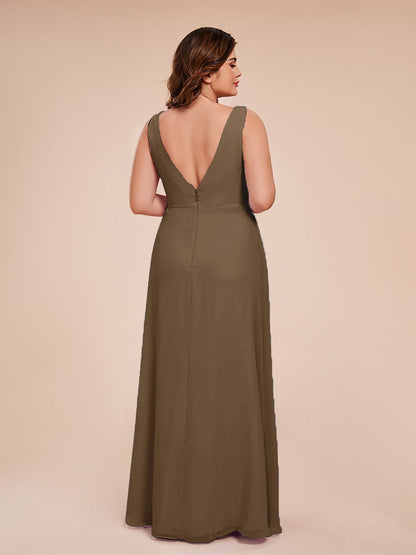 Jurnee Floor Length V-neck Ruched Chiffon Plus Size Bridesmaid Dress