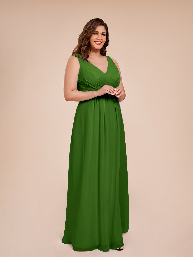 Jurnee Floor Length V-neck Ruched Chiffon Plus Size Bridesmaid Dress