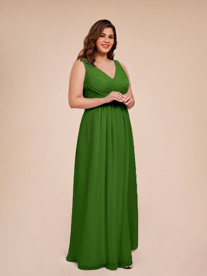 Jurnee Floor Length V-neck Ruched Chiffon Plus Size Bridesmaid Dress