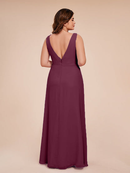 Jurnee Floor Length V-neck Ruched Chiffon Plus Size Bridesmaid Dress