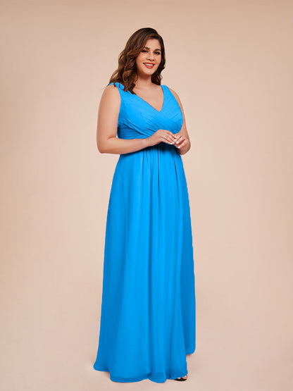 Jurnee Floor Length V-neck Ruched Chiffon Plus Size Bridesmaid Dress
