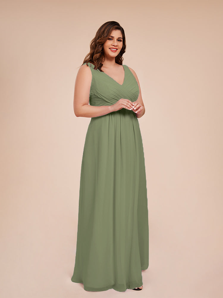 Jurnee Floor Length V-neck Ruched Chiffon Plus Size Bridesmaid Dress