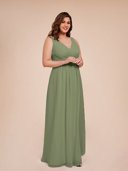 Jurnee Floor Length V-neck Ruched Chiffon Plus Size Bridesmaid Dress