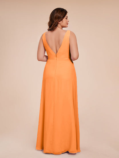 Jurnee Floor Length V-neck Ruched Chiffon Plus Size Bridesmaid Dress