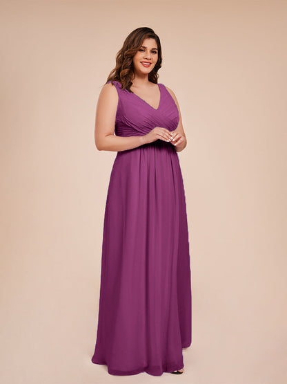 Jurnee Floor Length V-neck Ruched Chiffon Plus Size Bridesmaid Dress