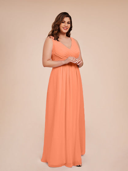 Jurnee Floor Length V-neck Ruched Chiffon Plus Size Bridesmaid Dress