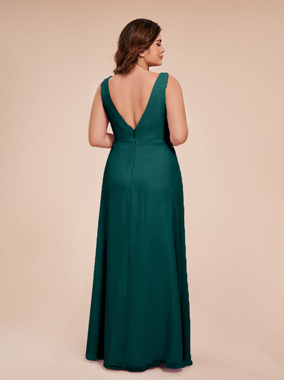 Jurnee Floor Length V-neck Ruched Chiffon Plus Size Bridesmaid Dress