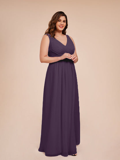 Jurnee Floor Length V-neck Ruched Chiffon Plus Size Bridesmaid Dress