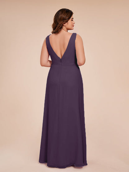 Jurnee Floor Length V-neck Ruched Chiffon Plus Size Bridesmaid Dress