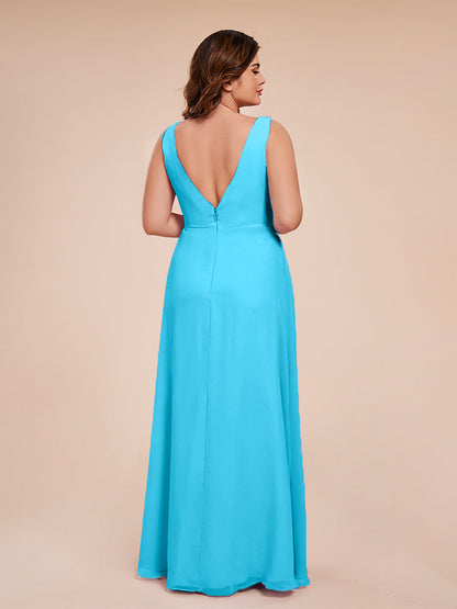 Jurnee Floor Length V-neck Ruched Chiffon Plus Size Bridesmaid Dress