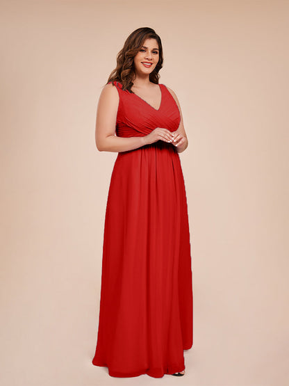 Jurnee Floor Length V-neck Ruched Chiffon Plus Size Bridesmaid Dress