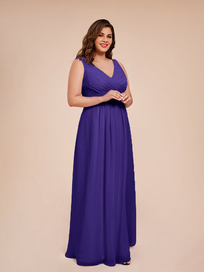 Jurnee Floor Length V-neck Ruched Chiffon Plus Size Bridesmaid Dress