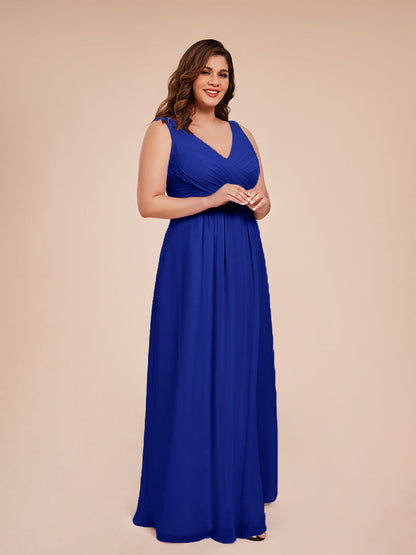 Jurnee Floor Length V-neck Ruched Chiffon Plus Size Bridesmaid Dress