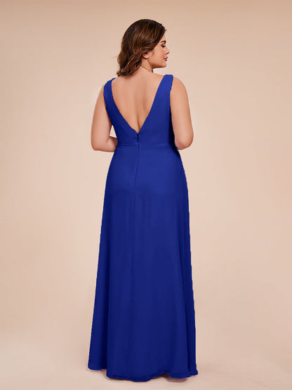 Jurnee Floor Length V-neck Ruched Chiffon Plus Size Bridesmaid Dress