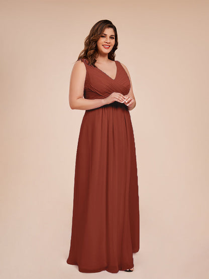 Jurnee Floor Length V-neck Ruched Chiffon Plus Size Bridesmaid Dress