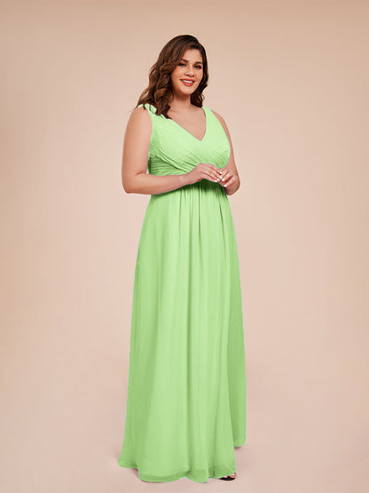 Jurnee Floor Length V-neck Ruched Chiffon Plus Size Bridesmaid Dress