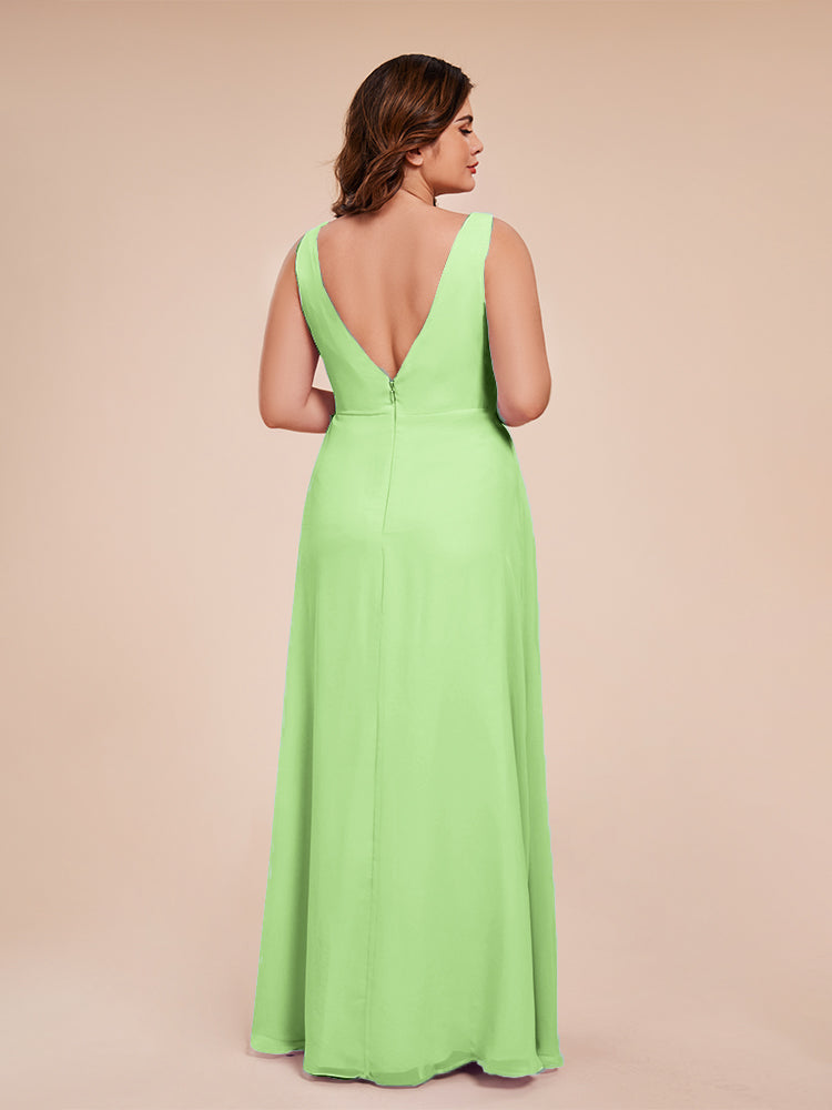 Jurnee Floor Length V-neck Ruched Chiffon Plus Size Bridesmaid Dress