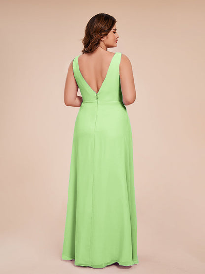 Jurnee Floor Length V-neck Ruched Chiffon Plus Size Bridesmaid Dress
