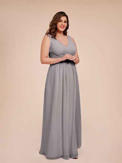 Jurnee Floor Length V-neck Ruched Chiffon Plus Size Bridesmaid Dress