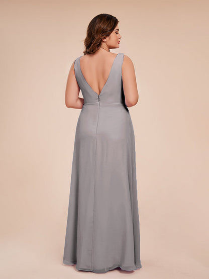 Jurnee Floor Length V-neck Ruched Chiffon Plus Size Bridesmaid Dress